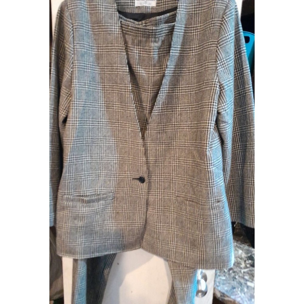 Alfred Dunn Womens Winter plaid Pantsuit Set Blazer And Pants Size 14 Wool